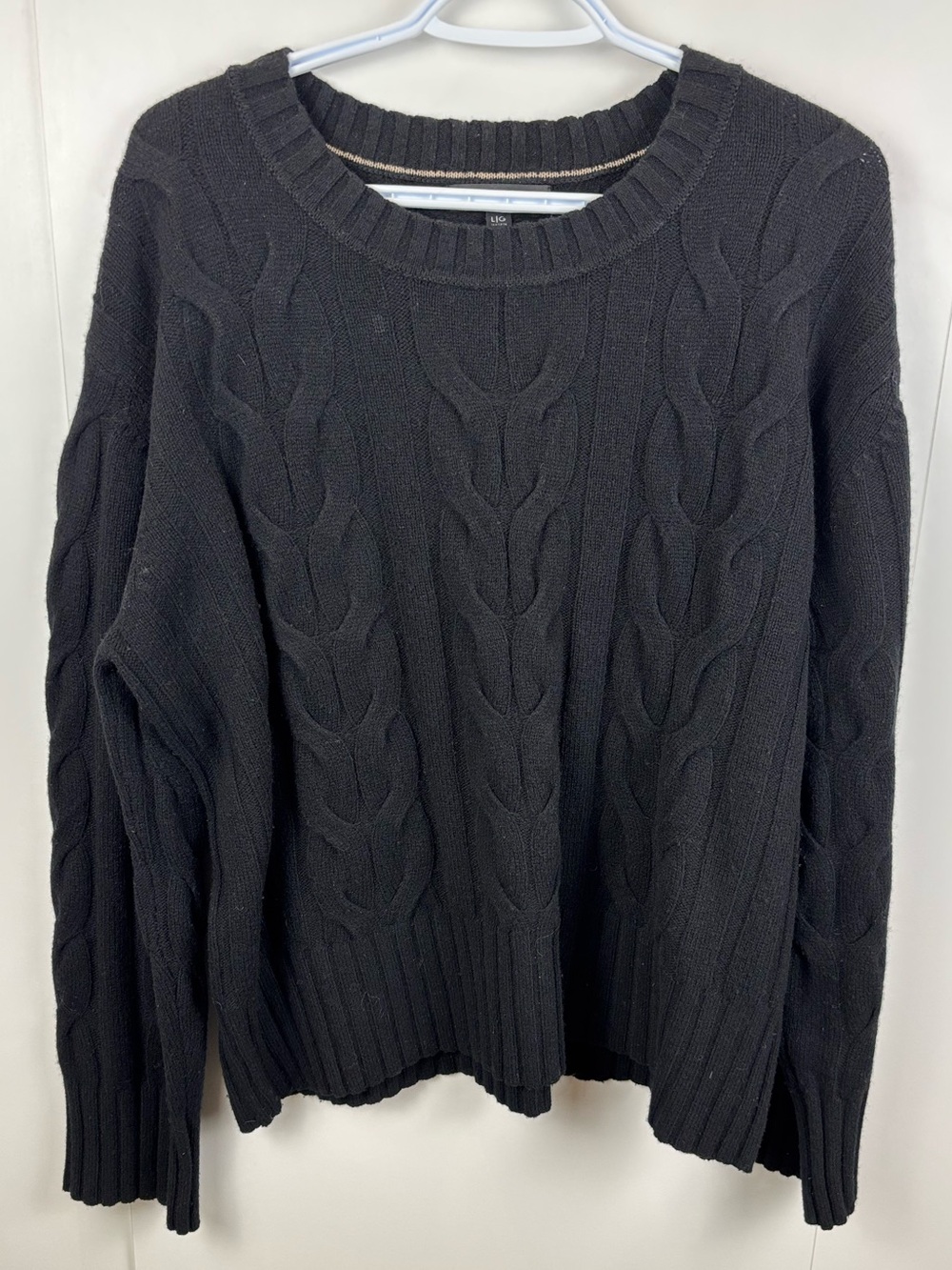 Banana Republic Black Merino Wool Cable Knit Sweater Women's L Crew Neck Classic